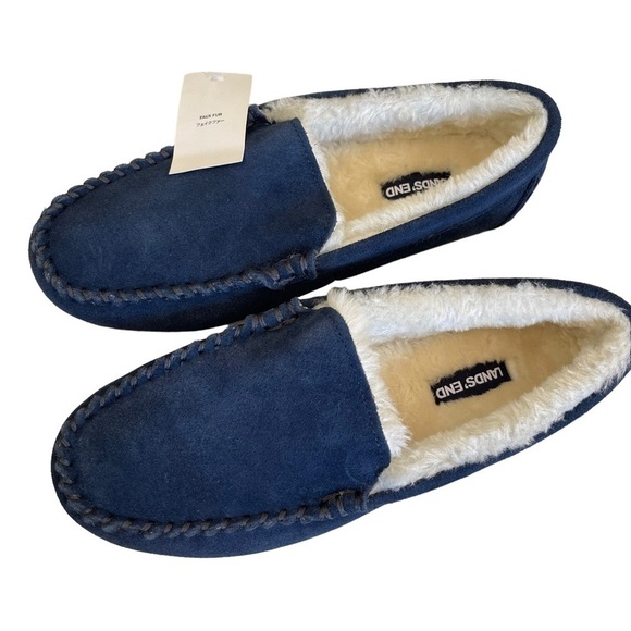 Lands' End Women's Size 6D Wide Blue Suede Moccasin Slippers NWT - Picture 6 of 9